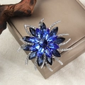 Elegant silver alloy brooch with blue crystal petals and rhinestone flower detail - Blue Silver Base (XZ5-340)