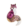 Broche renard dorée élégante avec émail violet et cristaux sur fond blanc pur - Violet