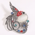 Spilla a uccello vintage in argento con opale bianco e strass colorati brillanti - Vintage Silver Red