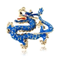 Exquisito broche de dragón dorado con esmalte azul real y ojos de circón rojo - Azul