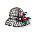 Spilla a cappello vintage in argento con strass scintillanti e fiori colorati - Argento Antico Bianco