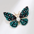 Spilla vintage a farfalla con strass verdi e perla su base in lega nera di alta qualità - Stile Perla Oro Strass Verde Nero (XZ148)