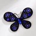 Spilla farfalla vintage in argento con motivi floreali neri e blu e strass blu - Stile Argento Floreale Strass Blu Profondo (XZ127)