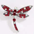 Vintage dragonfly brooch pin with red rhinestones and silver finish for women - Antique Silver Red Style (XZ036)