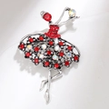 Spilla ballerina in lega d'argento con strass rossi e strass cangianti - Stile Ballerino di Danza Classica con Strass Rossi (XZ106)