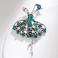 Silver-tone ballet dancer brooch adorned with teal and iridescent rhinestones - Green Hollow (C2324-3GR)