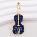 Gouden vioolbroche met diepblauw emaille en vintage bloemmotieven op de klankkast - #xz216 (kc Gold Droplet Blue)