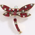 Vintage dragonfly brooch with red rhinestones and antique gold finish in variant style - Antique Gold Red Style (XZ039)