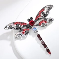 Retro dragonfly brooch with red crystals and silver hollow wings on white stand - Red Style (XZ087)