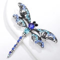 Vintage silver dragonfly brooch with blue rhinestones and hollow wings on white stand - Blue Style (XZ088)