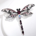 Vintage silver dragonfly brooch with hollow wings and multicolor crystal rhinestones - Purple Style (XZ089)