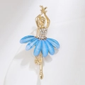 Elegante spilla da ballerina con strass blu scintillanti e base in lega dorata. - Stile Ballerina con Gonna Blu (XZ113 Blu)