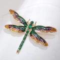 Colorful enamel dragonfly brooch with green gemstone on a gold alloy base - Green Style (XZ090)