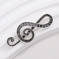 G-clef musical note brooch with silver plating and dark grey rhinestones - Silver Frame Black Rhinestone Note