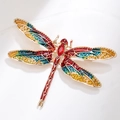 Vintage gold dragonfly brooch with colorful enamel wings and red crystal accents - Red Style (XZ091)