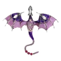 Vintage dragon brooch with purple gradient wings and pink gemstones in silver finish - Purple Facing Dragon