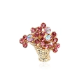 Mini flower basket brooch with pink and iridescent rhinestones in golden finish - Gold Base Pink Rhinestone