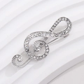 Elegant silver treble clef brooch featuring sparkling rhinestones and musical note design - #xz226 (note B)