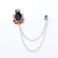Vintage crest brooch with crown, anchor emblem, red enamel banner and double silver chains - Silver