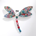 Vintage silver dragonfly brooch with multi-color rhinestones and white faux pearl - Antique Silver Colorful Style (XZ092)