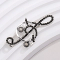 Treble clef musical note brooch with dark grey rhinestones in silver finish - Silver Frame Large Black Rhinestone Note