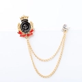 Vintage golden crown brooch with anchor emblem and red ribbon on elegant chain - Gold