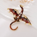 Retro red enamel dragon brooch with sparkling crystals and gold-plated details for suits - Brown Left-facing Dragon