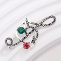 Silver treble clef violin brooch with black rhinestones and green pink gemstones - Silver Frame Colored Rhinestone Note