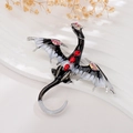 Vintage black dragon brooch with red gemstones and gradient wings on silver base - White Left-facing Dragon