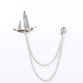 Vintage silver sailboat brooch with rhinestone tassel chains for men suit lapel - Sailboat / Silver