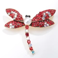 Vintage dragonfly brooch with red crystals, white pearl, and gold-tone finish - Antique Gold Red Style (XZ095)