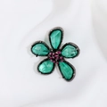 Vintage crystal flower brooch with emerald green petals and ruby red center details - Emerald Green Floral Style (XZ5-376)