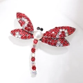 Vintage dragonfly brooch with red crystals, AB rhinestones and a white pearl accent - Antique Silver Red Style (XZ097)