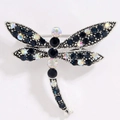 Vintage dragonfly brooch with deep blue crystals and silver finish in a classic design - Antique Silver Black Style (XZ037)