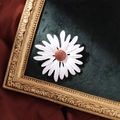 Sunflower enamel brooch pin with white petals on luxury green velvet background - White