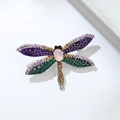 Broche libellule vintage avec cristaux violets et pierre d'opale rose - Libellule Violette (XZ5-356)
