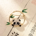 Vintage panda en bamboe broche met groene bladeren en kristallen voor cheongsam - Panda Bamboe (XZ24190熊猫竹子)