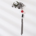 Detail of fan-shaped brooch with green crescent moon and long tassel hanging chain - New Chinese Style Fan Tassel Style (XZ24210)