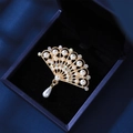 Elegant gold fan-shaped brooch with white pearls and tassels in a premium gift box - Pearl Rhinestone Fan Style (XZ24211)