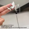 Silver butterfly brooch with white shell and hanging black bead tassel for Hanfu style - Black Bead Butterfly