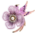 Exquisito broche de colibrí y flor con esmalte rosa y adorno de perlas - Estilo Floral de Malla Púrpura de Colibrí (XZ25042布花凤凰)