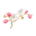 Spilla elegante a fiore dorato con petali in marmo rosa e cristalli con design a ramo - Xz25025 Fiore Di Prugno Oro