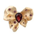 Vintage-Brosche in Gold mit rotem Tropfen-Edelstein und rosa Strasssteinen verzierung - Schleife Schmetterling Stil (XZ25033) / Mattgold Mit Rot