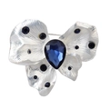 Eleganter silberner Schleifen-Anstecker mit marineblauem Tropfenkristall - Xz25034 Schleife Off-white