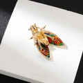 Vintage insect brooch with colorful enamel wings and golden finish shown from the back view - Colorful Cicada Style (XZ25102彩色蝉)