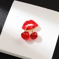 Creative red lips and cherry brooch with glossy enamel finish on geometric display - Red Lips & Cherry Style (XZ25117)