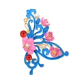 Elegant butterfly brooch in gold alloy with blue enamel wings and pink floral accents - Blue Butterfly Style (XZ25044)