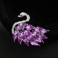 Elegant silver swan brooch with purple marquise crystals and sparkling rhinestones - Silver Purple