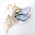 Exquisite gold fairy brooch with sparkling rhinestones and blue-purple wings - Elf Blue (C2324-1BLE)