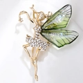 Exquisite gold alloy ballerina brooch with green wings and crystal rhinestones - Elf Green (C2324-1GR)